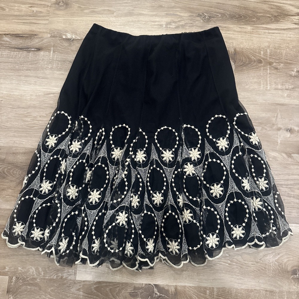 Style and Co Embroidered Net‎ MIDI Skirt Size Med Goth Whimsical Witchy Boho